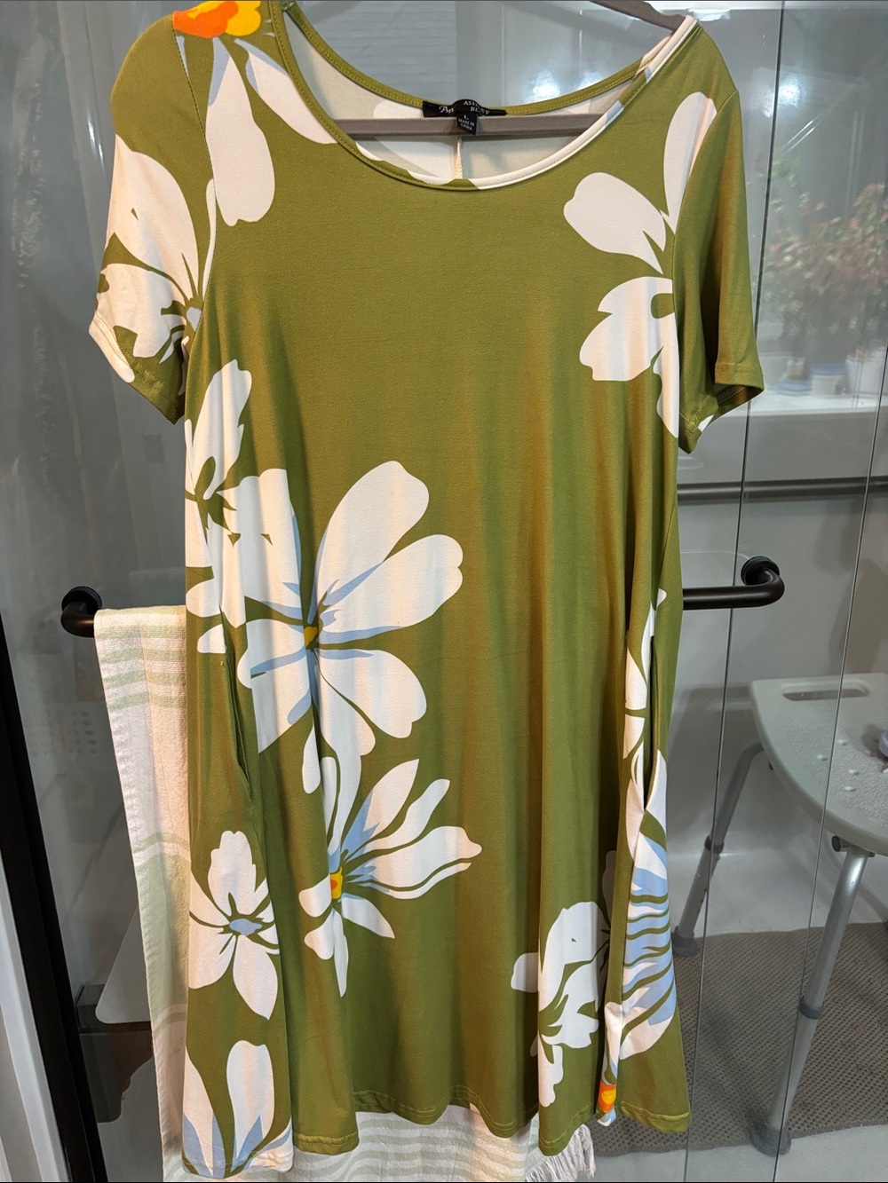 Ashley Blue Olive Green Floral Midi Swing Dress